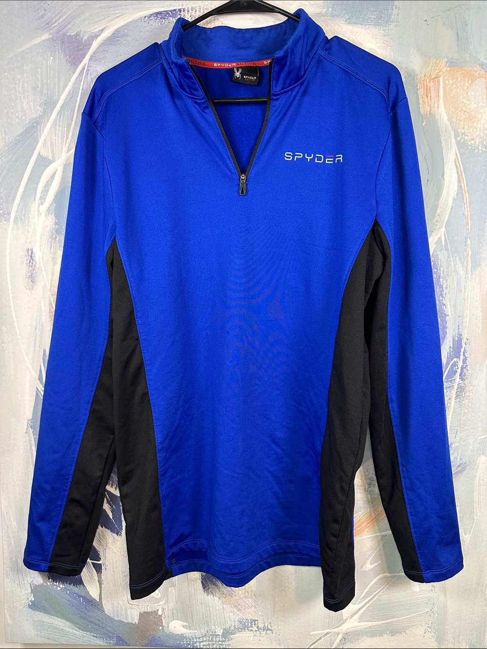 Spyder Active ProWeb 1/4 Zip Pullover Blue Black Performance Athletic Top